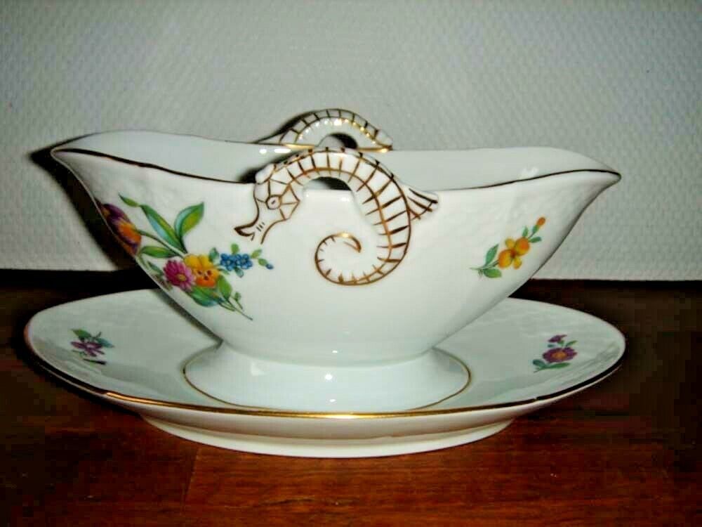 GRAVY BOAT w attached Underplate SAXON FLOWER Bing  Grondahl Royal Copenhagen 1