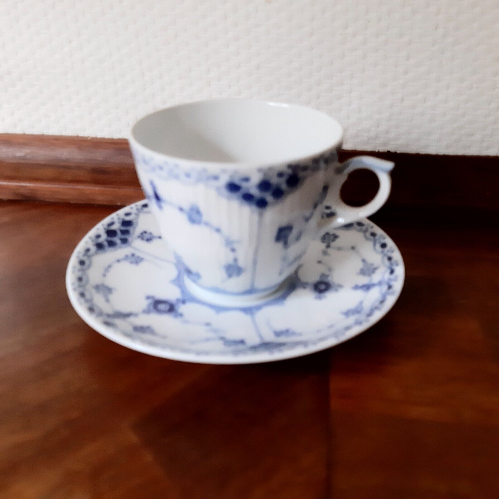 OLD Trio Coffee Set BLUE FLUTED HALF LACE Royal Copenhagen # 1-719  1-653 1st