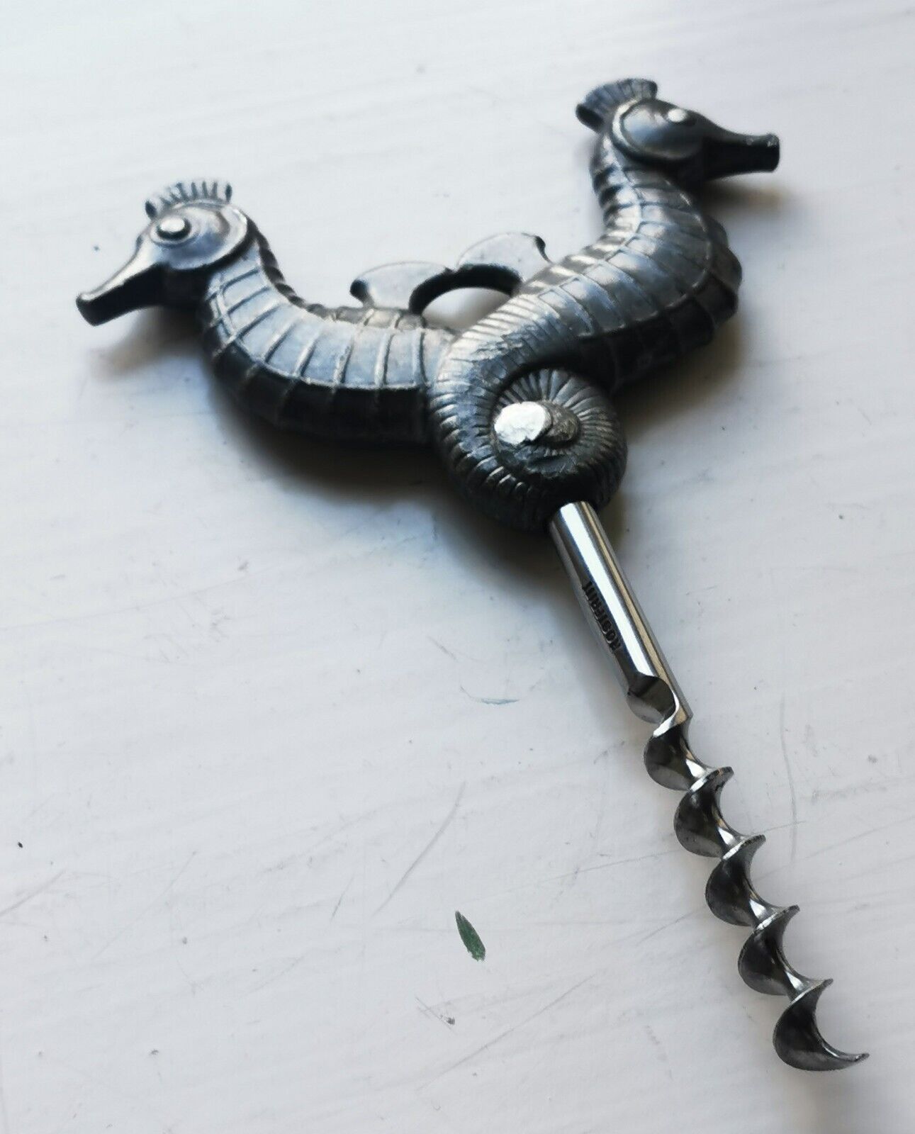 Charming vintage sea horse corkscrew in pewter designed by Just Andersen Denmark