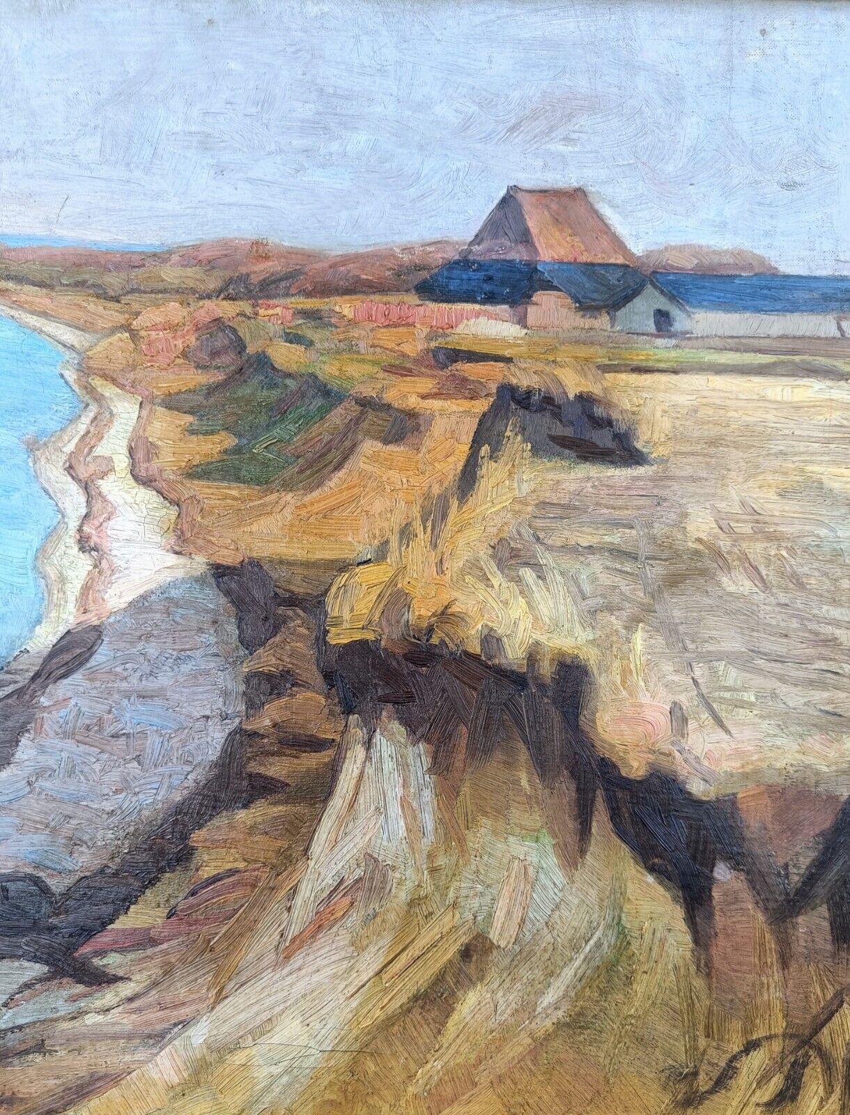 Sophus Poulsen (1883-1935): COASTAL SAND CLIFF LANDSCAPE Original oil painting