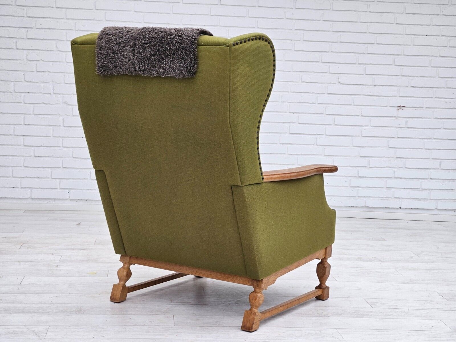 1970s Danish highback armchair wool oak original very good condition