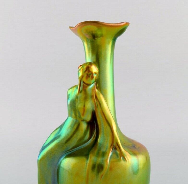 Zsolnay Art Nouveau vase in glazed ceramics modelled with sitting woman