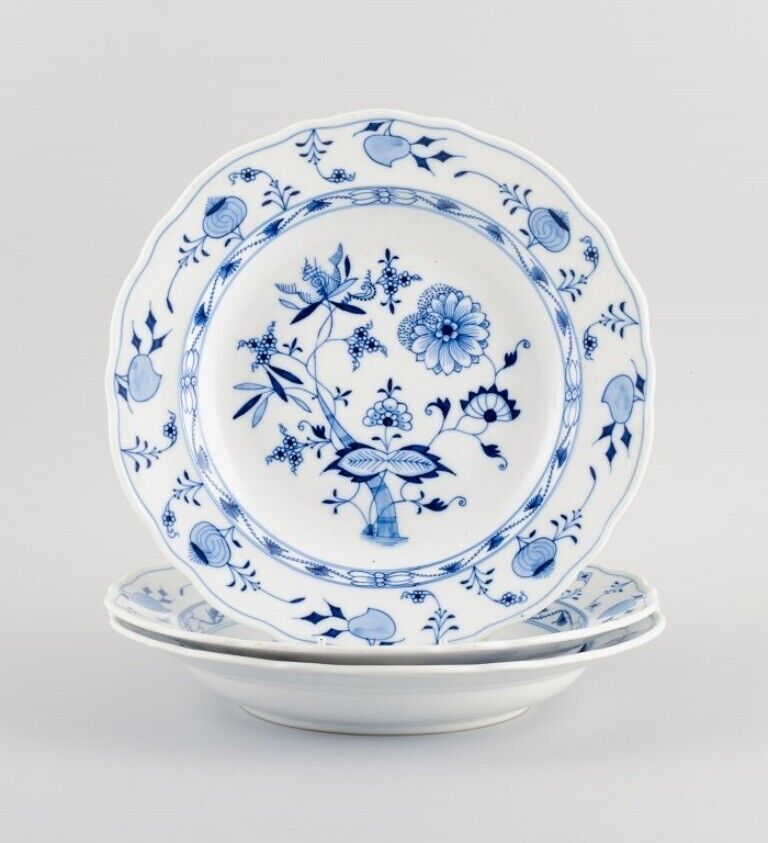 Stadt Meissen three deep plates - Blue Onion pattern Hand painted 1930s