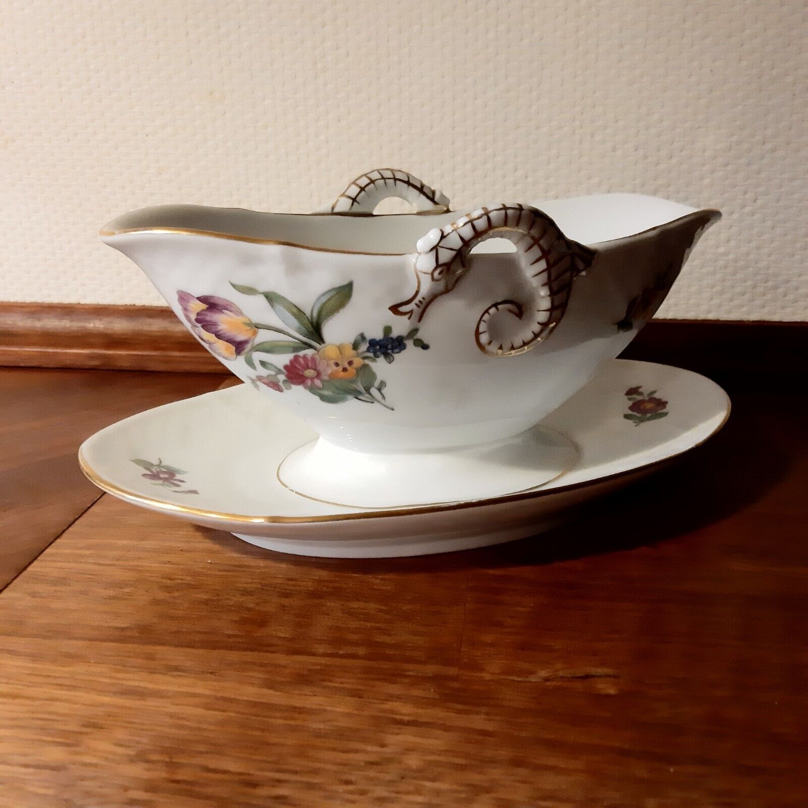 GRAVY BOAT w attached Underplate SAXON FLOWER Bing  Grondahl Royal Copenhagen 1