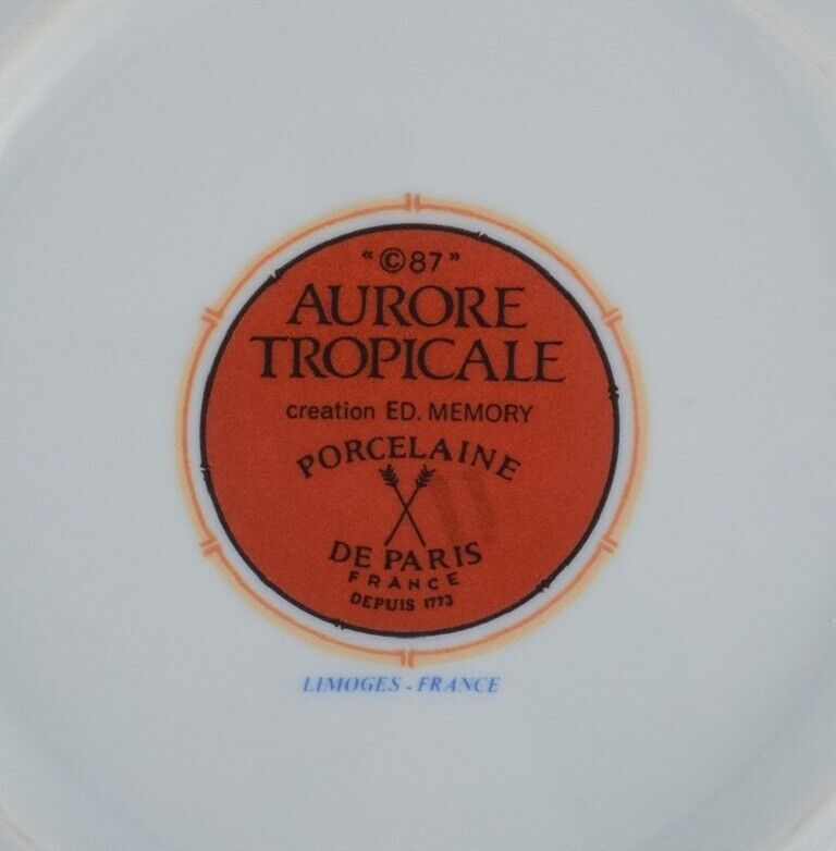 Porcelaine De Paris "Aurore Tropicale" Limoges two coffee cups and a plate