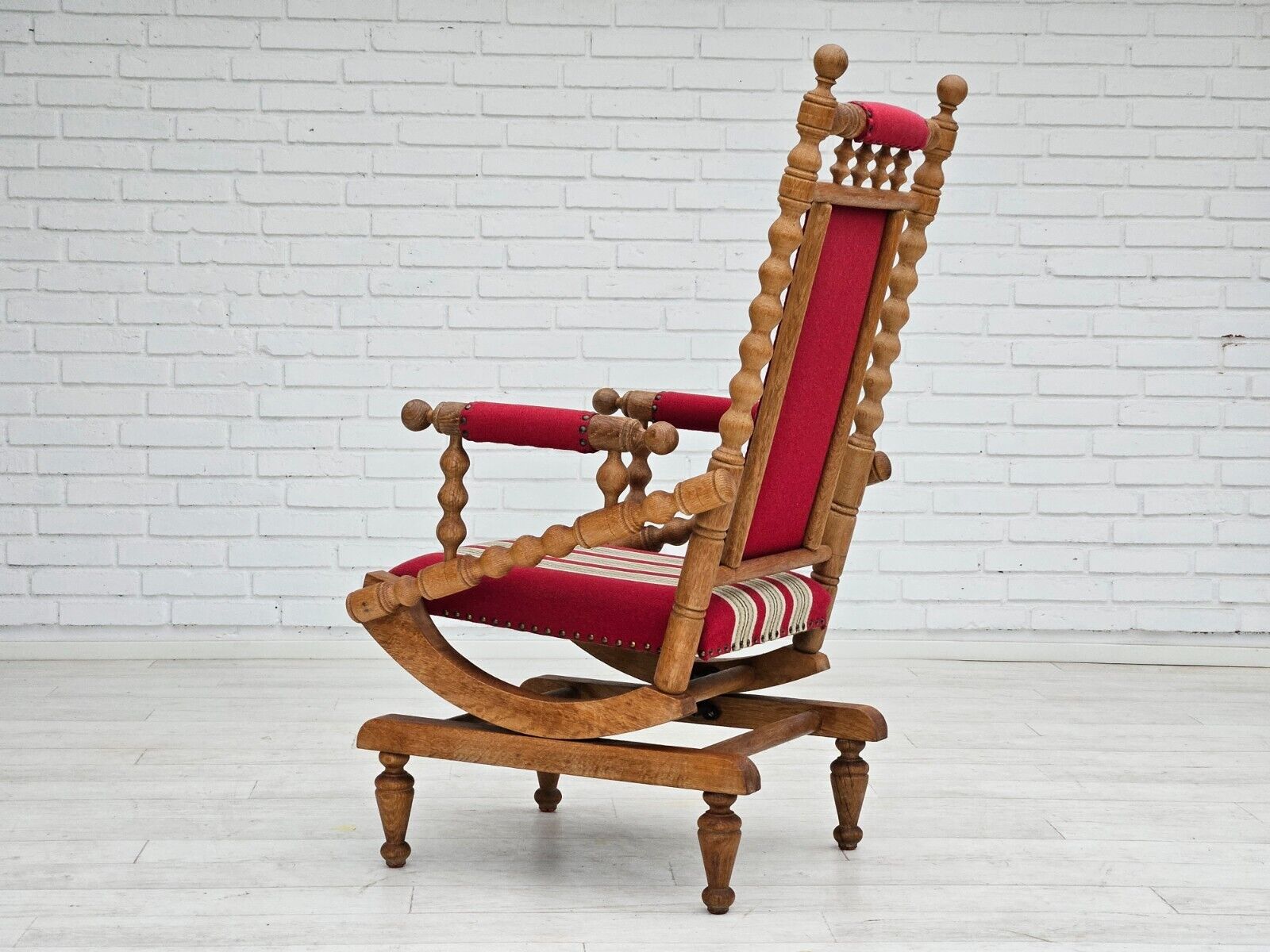 1970s Danish highback rocking chair oak wood furniture wool original