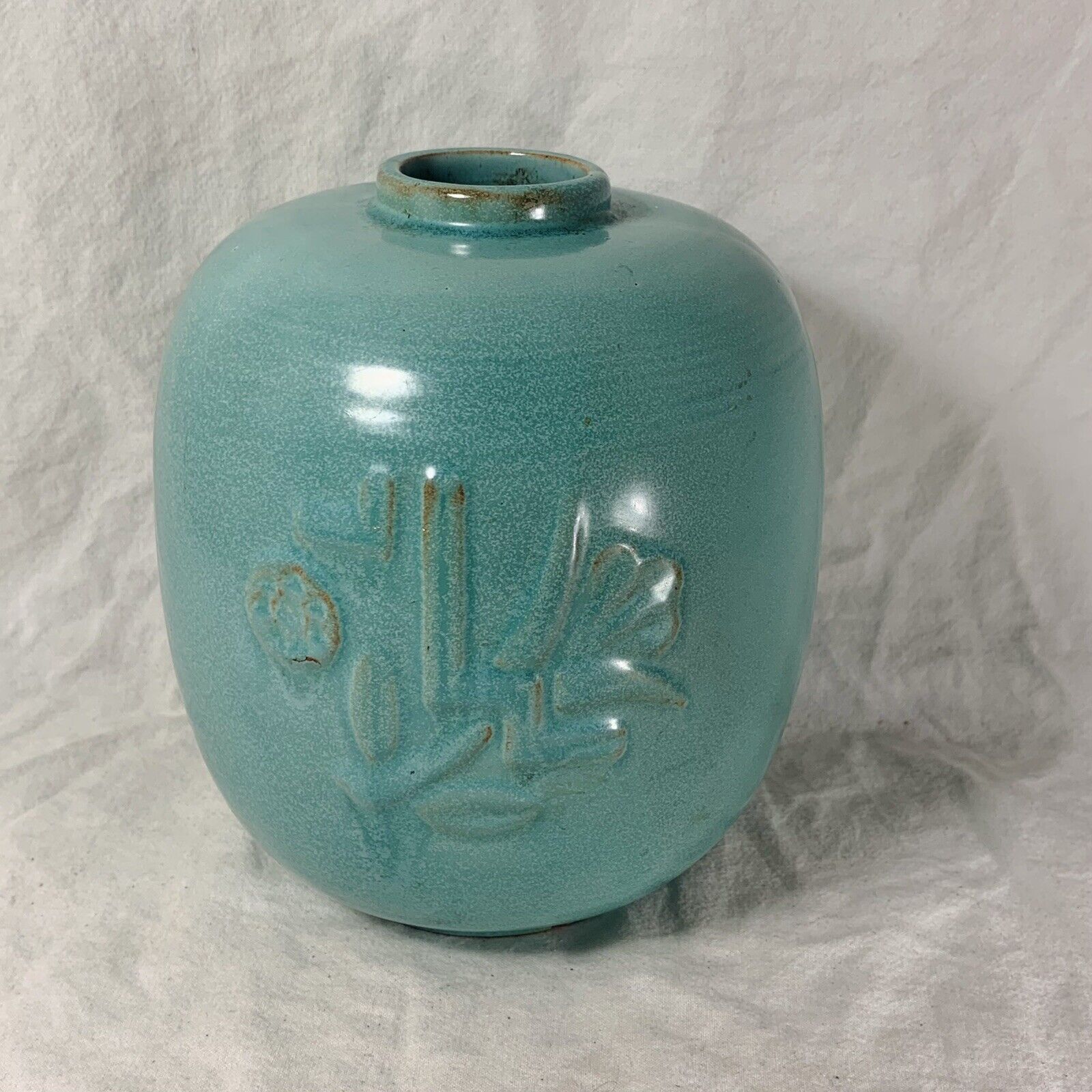 Vintage art deco Upsala Ekeby “Swedish Grace” green vase  15x11cm Sweden