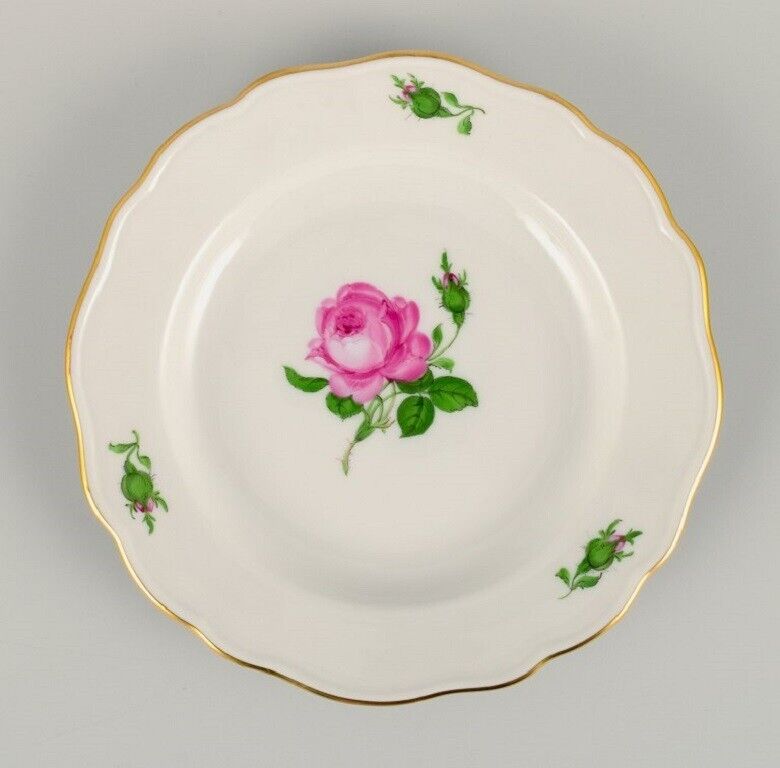 Meissen Germany Four plates hand-painted with flowers and gold decoration