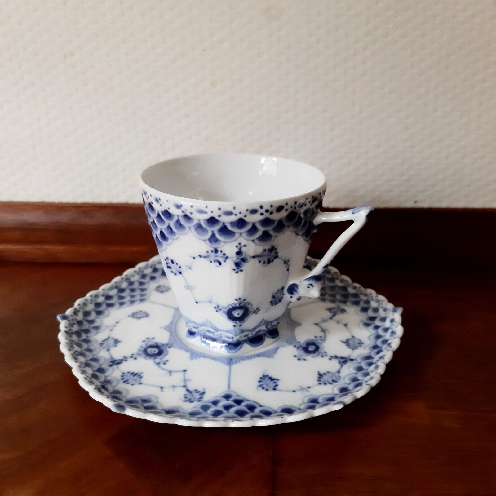 Pre - 1928 Old Coffee set BLUE FLUTED FULL LACE # 1-1036 Royal Copenhagen 2nd