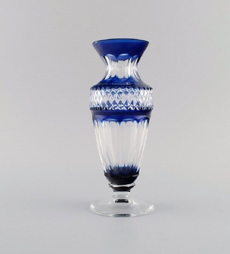 Bohemian glass vase in clear and blue art glass Classic style Mid-20th century