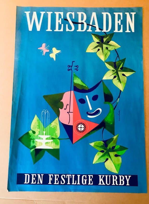 Wiesbaden German spa town By Warner Lette Original Travel poster Ca 1957