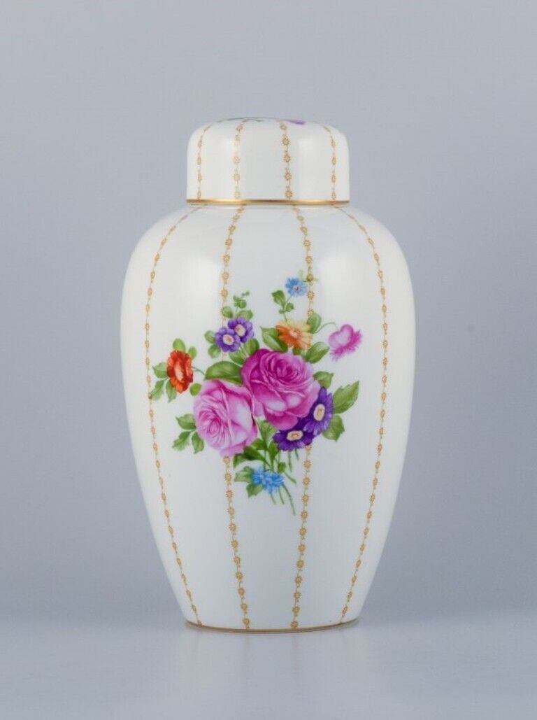 Rosenthal Germany large porcelain lidded jar hand-painted with flower bouquets