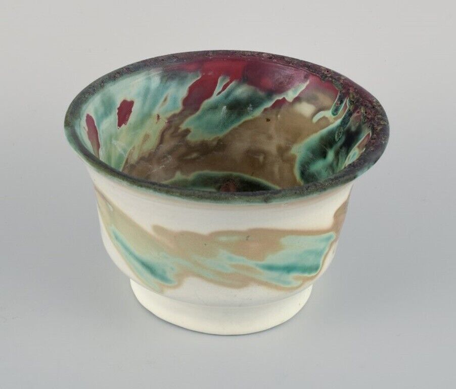 European studio ceramicist Unique ceramic bowl in raku-fired technique 1975