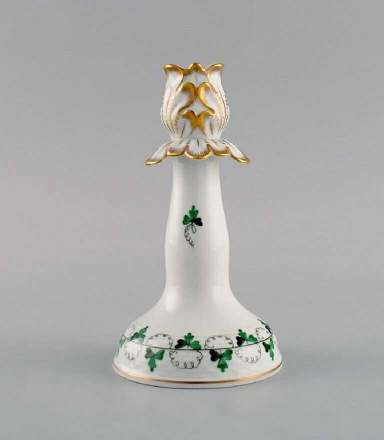 Herend candlestick in hand-painted porcelain with gold decoration Mid-20th C