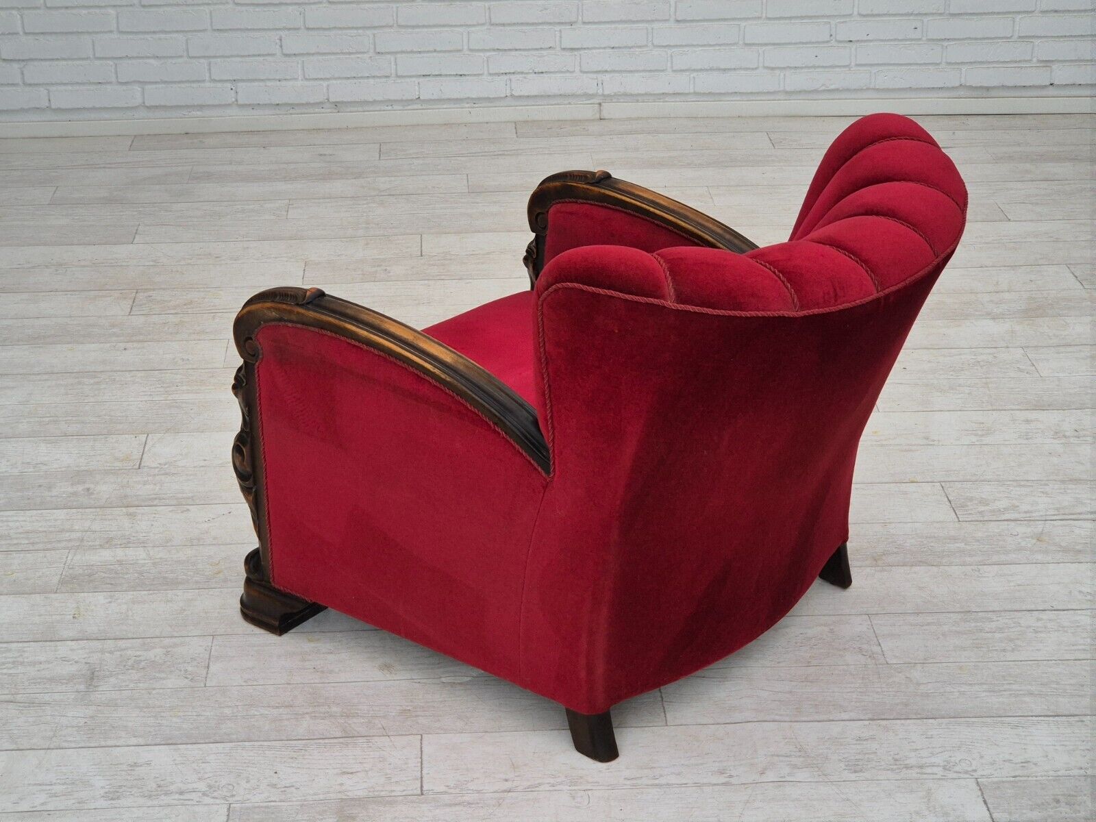 1950s Danish armchair with footstool furniture velour ash wood