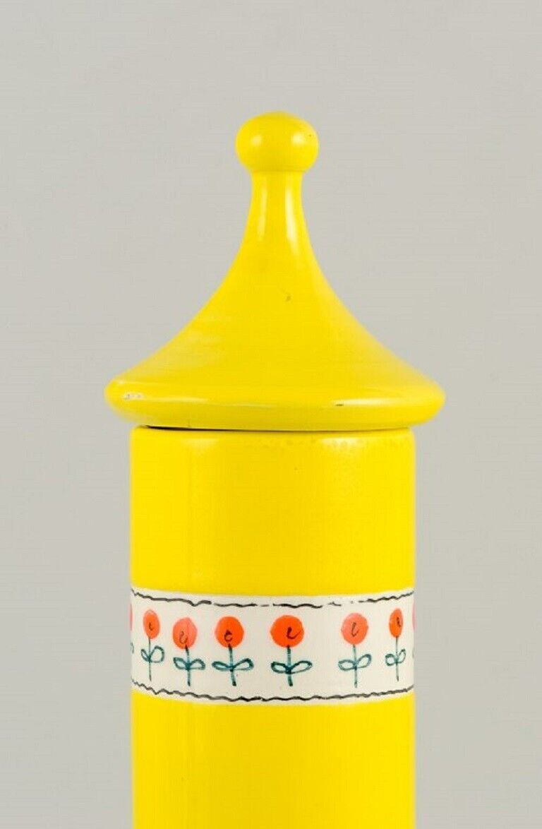 Alvino Bagni Italy Unique tall vase in yellow hand-decorated ceramic 1960/70s