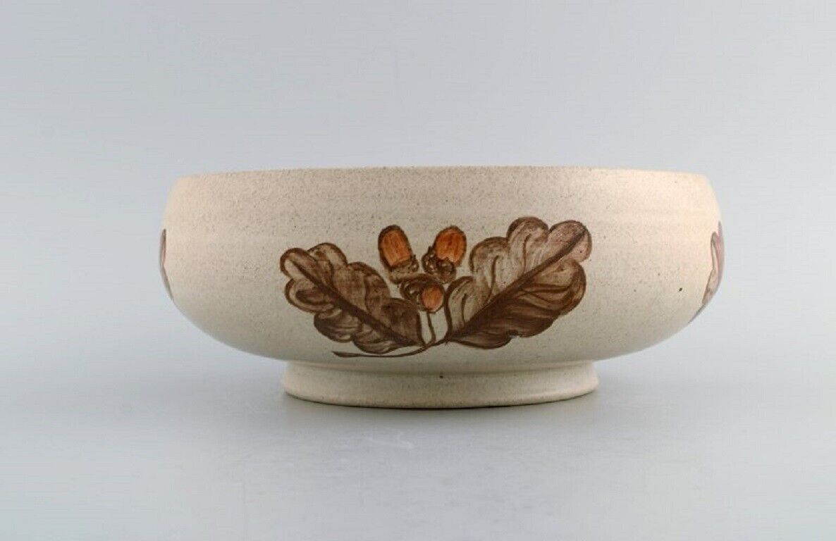 Kähler HAK Glazed ceramic bowl with hand-painted leaves and acorns 1960s