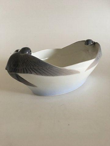 Royal Copenhagen Bowl No 674 in Art Nouveau Style Oval with Two Swollows