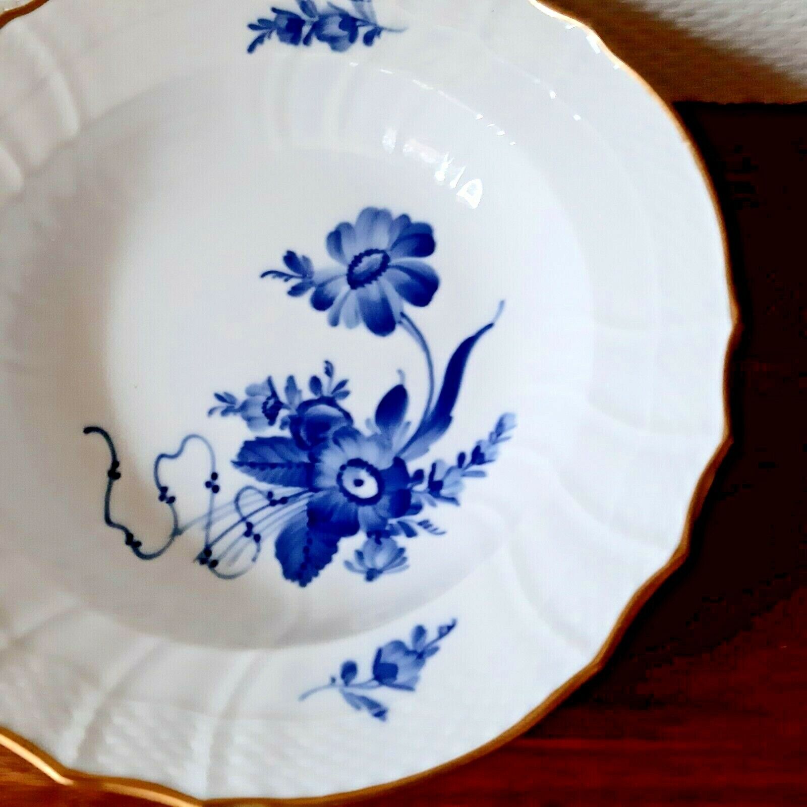 2 Soup Plates/ Bowls BLUE FLOWER Curved w Gold  # 10-1616 Royal Copenhagen 1st