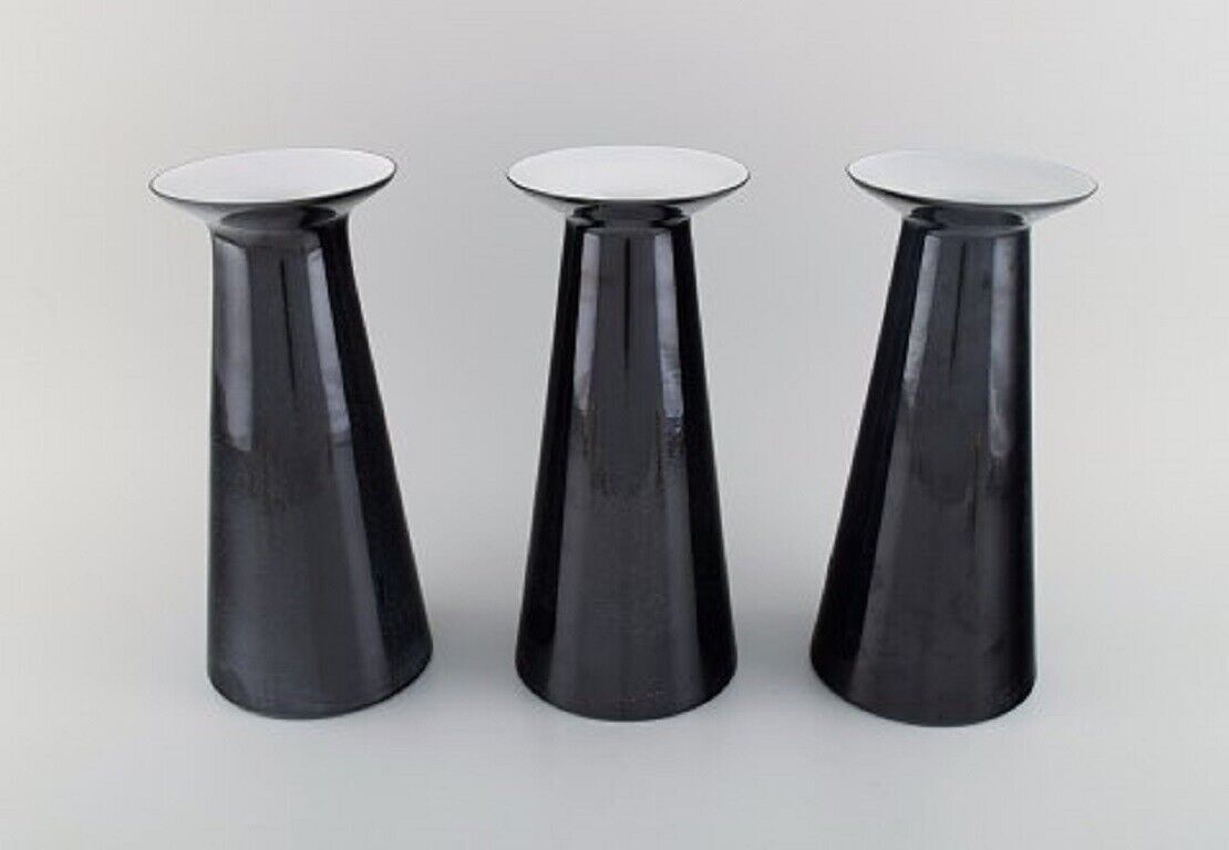 Stölzle-Oberglas Austria Three Beatrice and Nora vases in black art glass