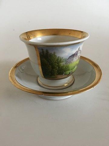 Royal Copenhagen Antique Morning Cup and Saucer with Handpainted Motif of