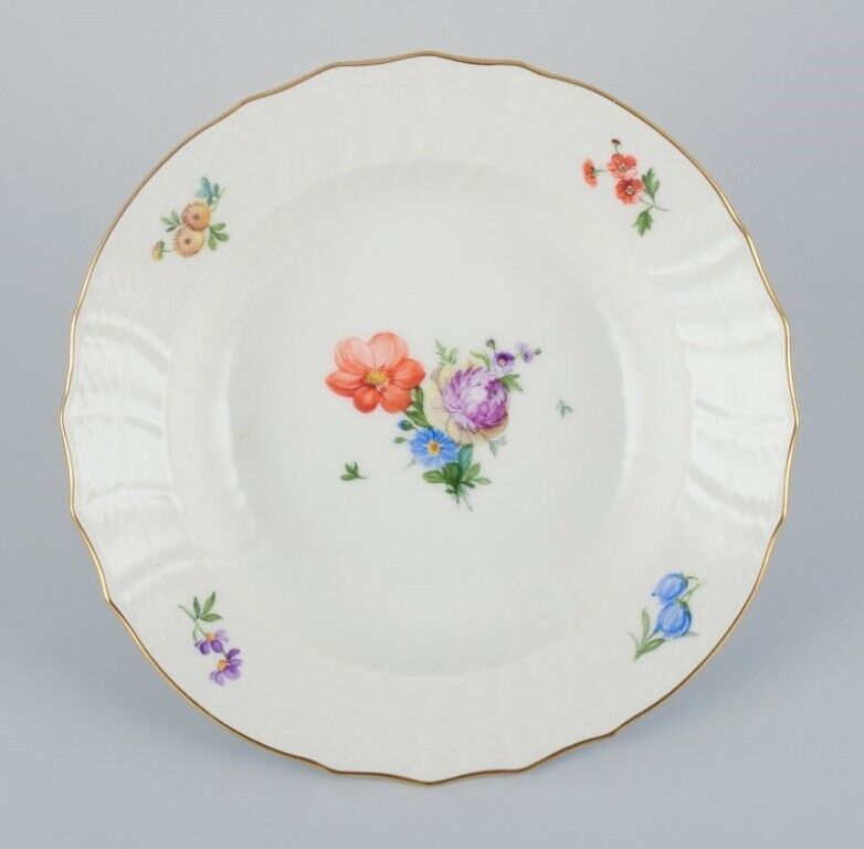 Royal Copenhagen six Saxon Flower deep plates in porcelain