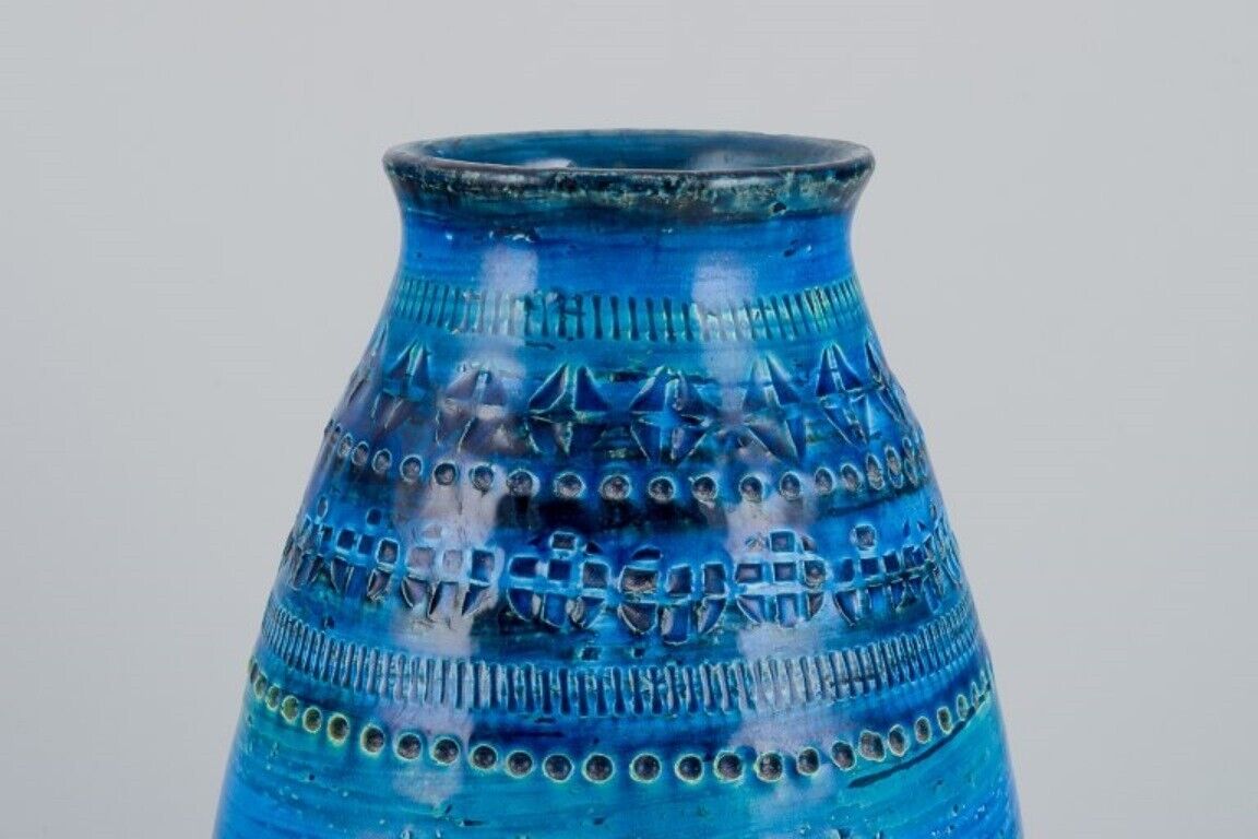 Aldo Londi for Bitossi Italy Large ceramic vase with azure blue glaze