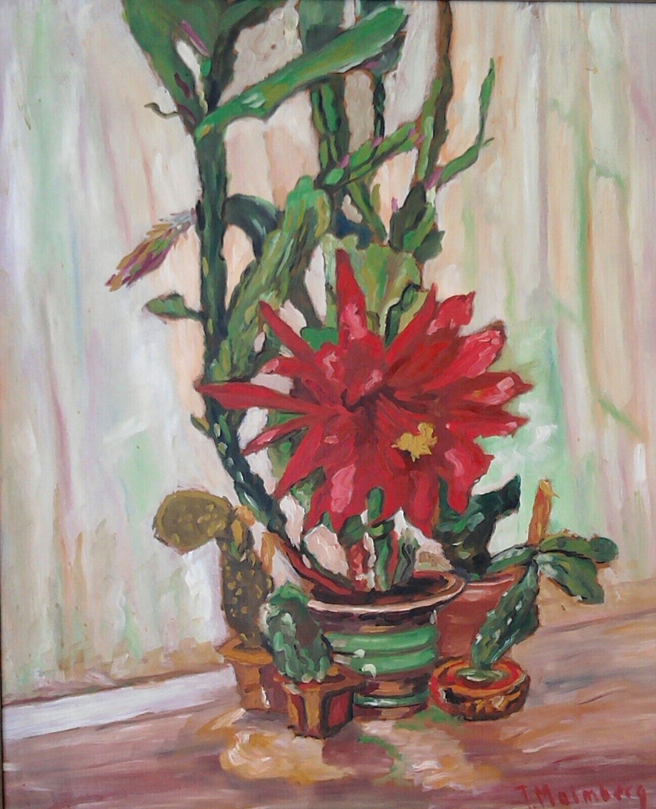 Thure Malmberg (1894-1968): FLOWERING CACTUS Signed Oil Painting Dated 1938