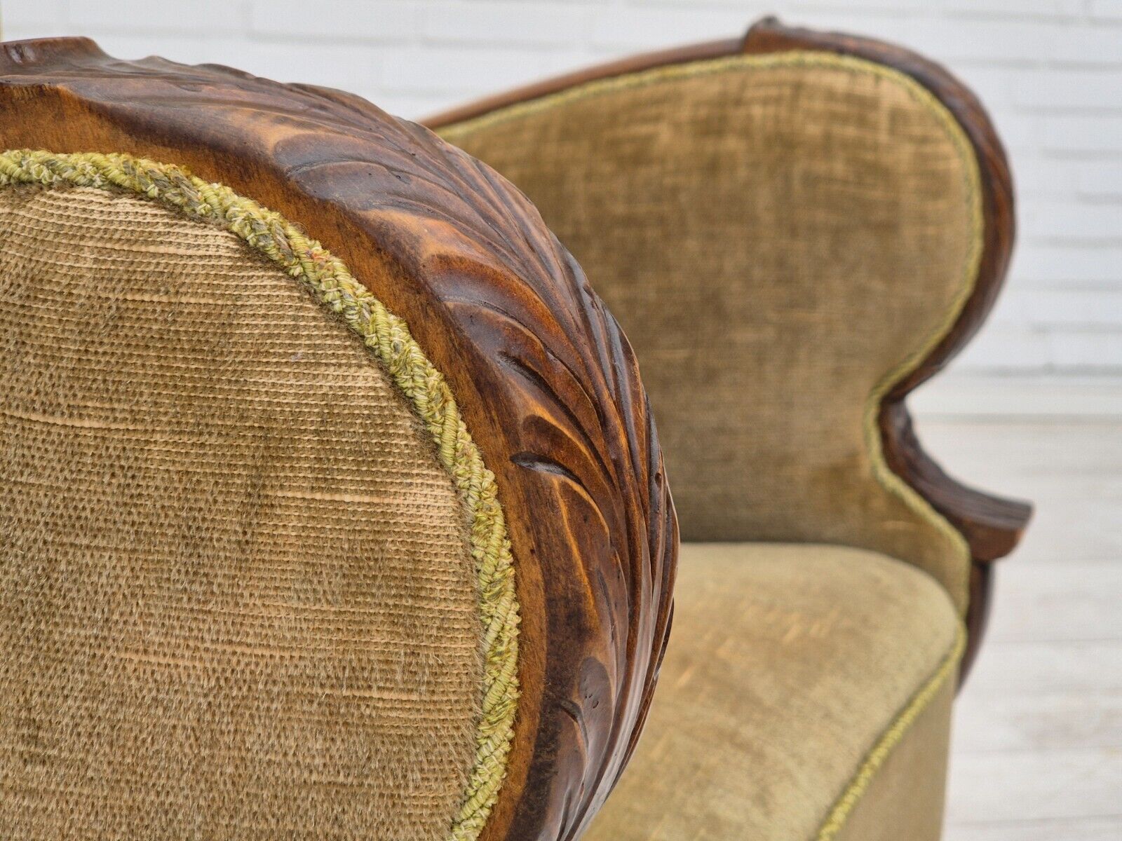 1960s Danish vintage armchair furniture velour dark beech wood