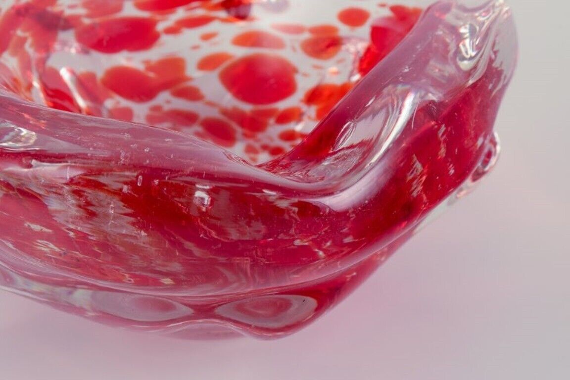 Murano Italy Art glass bowl in deep red glass with air bubbles inside