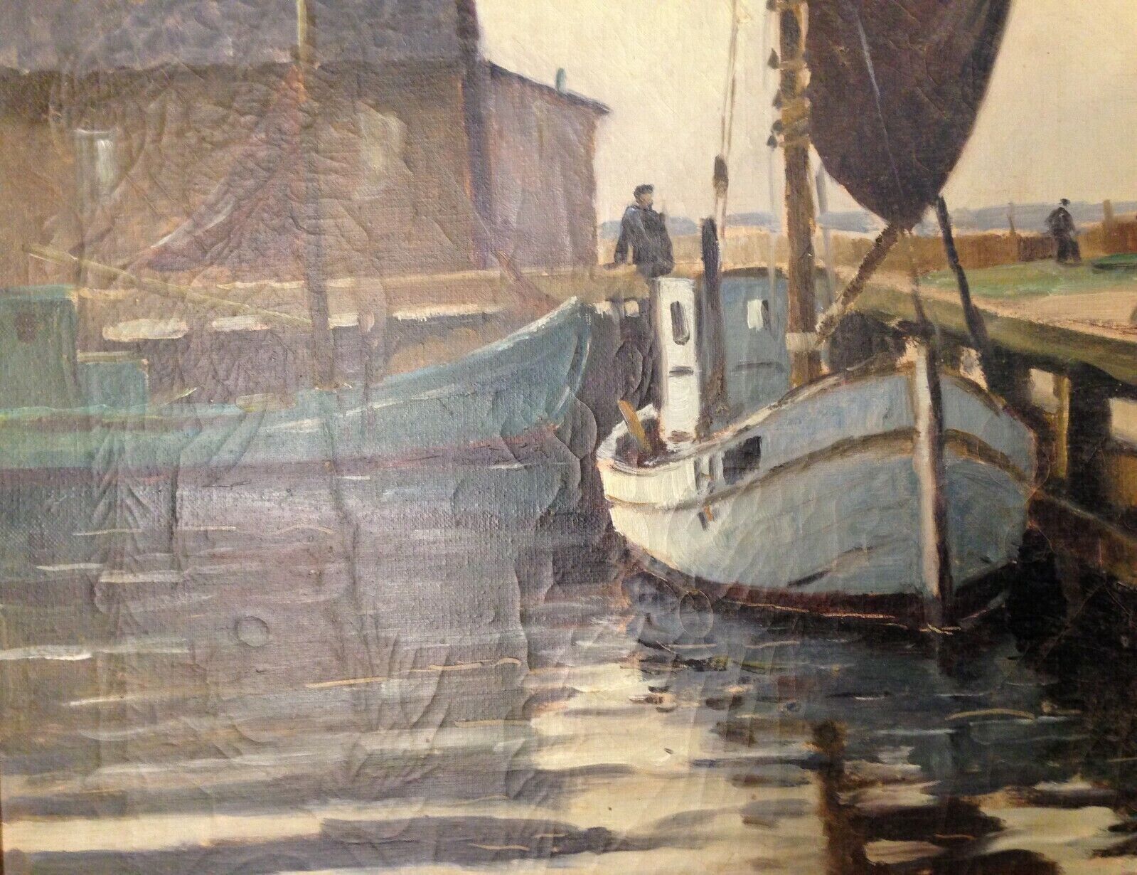 Einar Gross (1895-1960): SMALL SAILBOAT AT THE WOODEN DOCK DRAGÖR