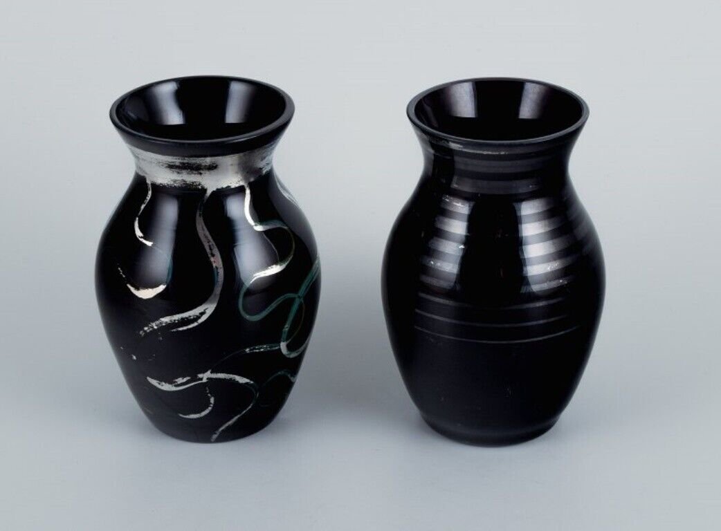 Two Art Deco glass vases Germany With silver inlays 1930/40s