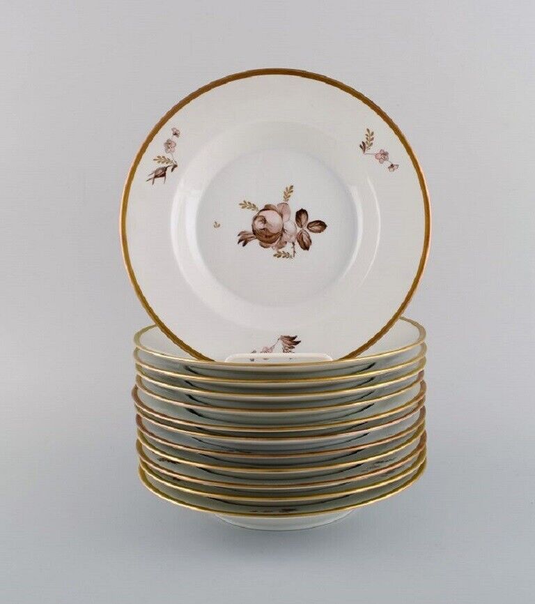 Twelve Royal Copenhagen Brown Rose deep plates 1960s