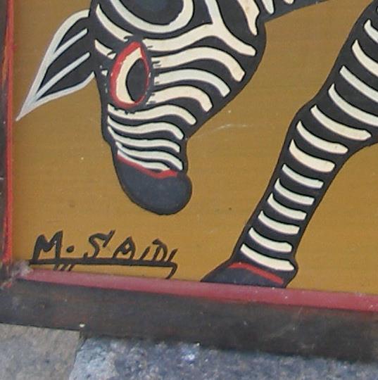 M SAIDI Zebras and birds Rare early Tingatinga oil East Africa