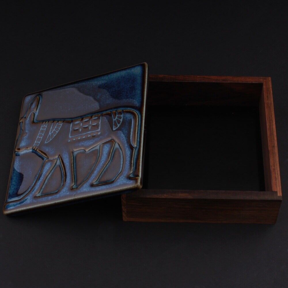 Wood Box with Ceramic Lid Apis Taurus MADE IN DENMARK 1960s