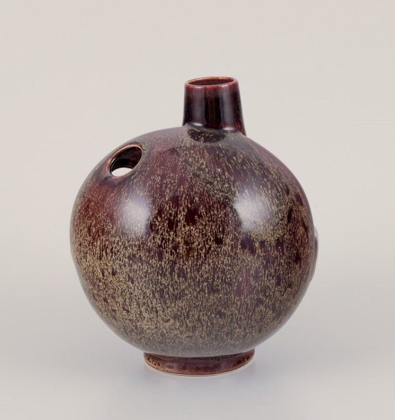 European studio ceramist Unique ceramic vase with speckled glaze in brown tones