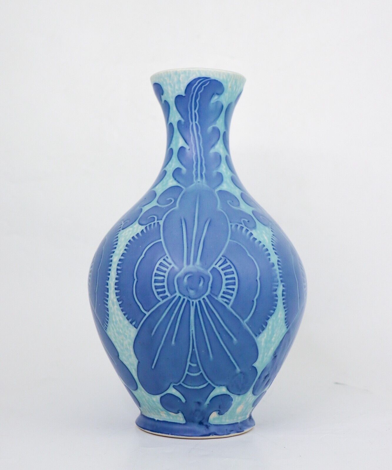 Art Nouveau Vase Ceramics Floral Turquoise  Blue Josef Ekberg Sgrafitto 1909