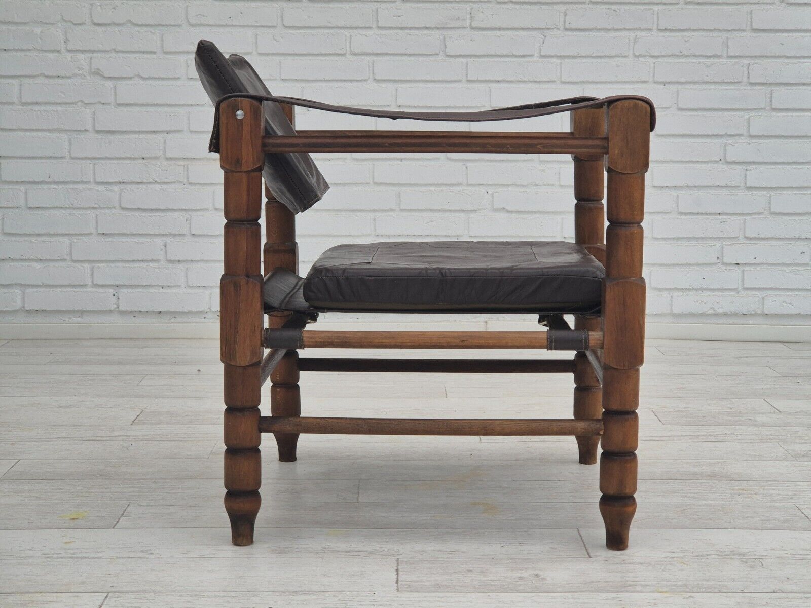 1960s Scandinavian "Safari" lounge chair original condition leather wood