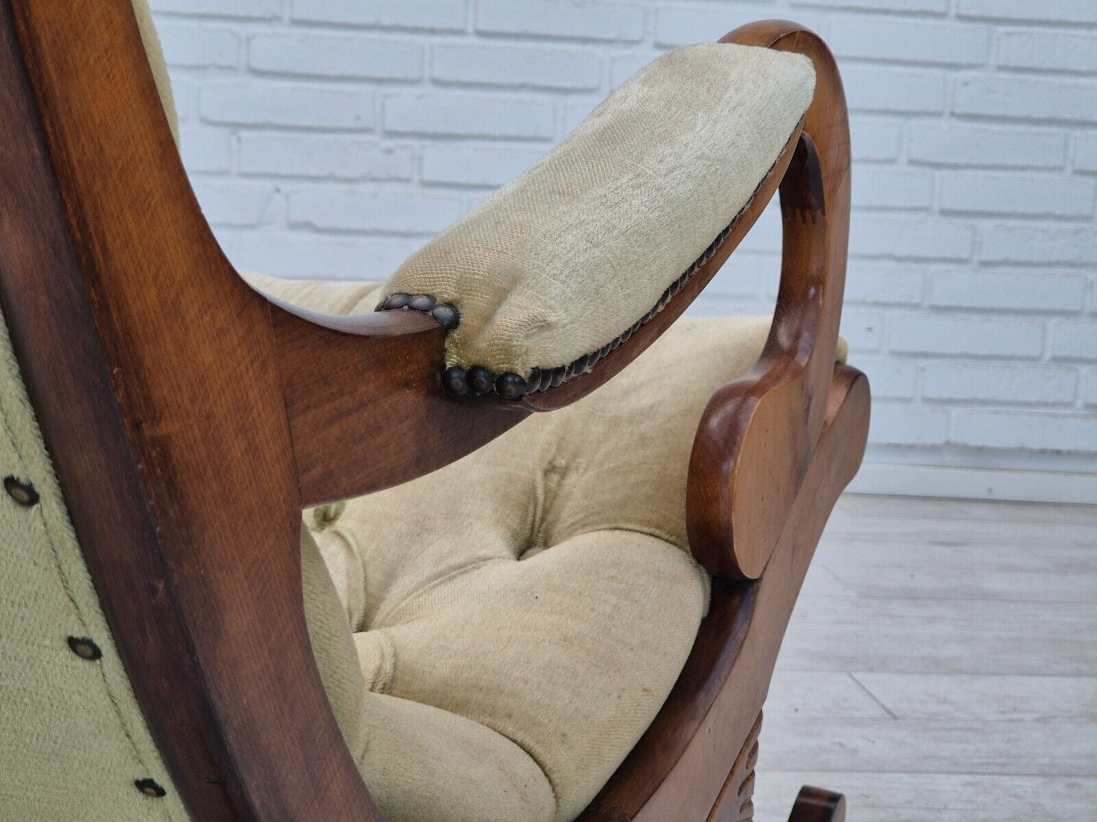 1950s Scandinavian rocking chair vintage green furniture velour