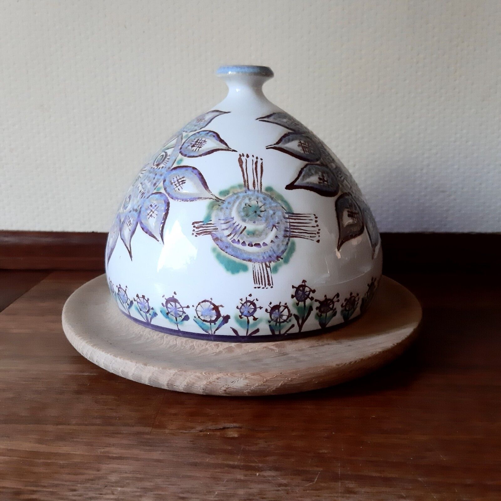 Rare fajance CHEESE DOME w Wooden Bord #418-2986 M Johnson Royal Copenhagen 1st