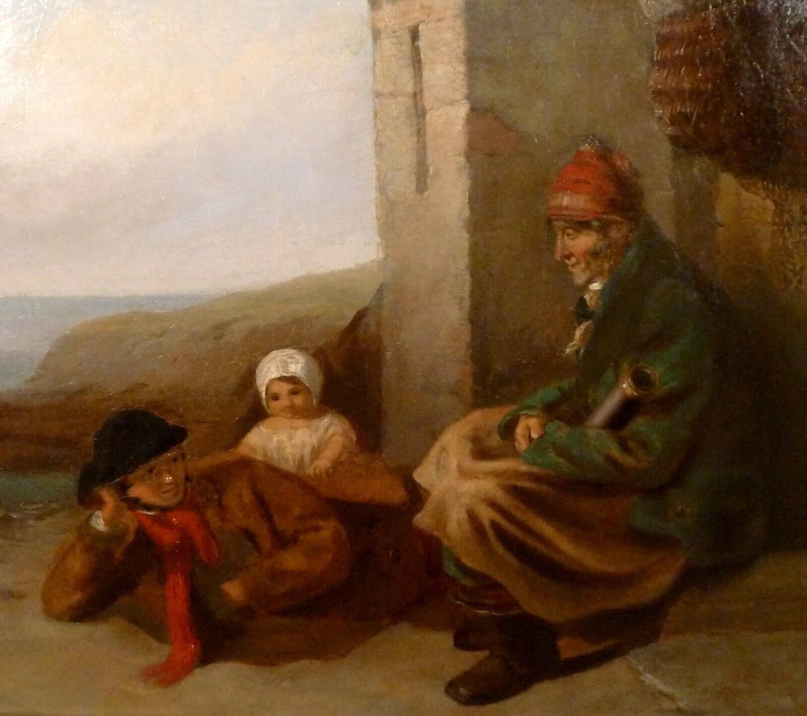 UNSIGNED! FISHERMAN AND FAMILY EARLY 19TH CENTURY WORK