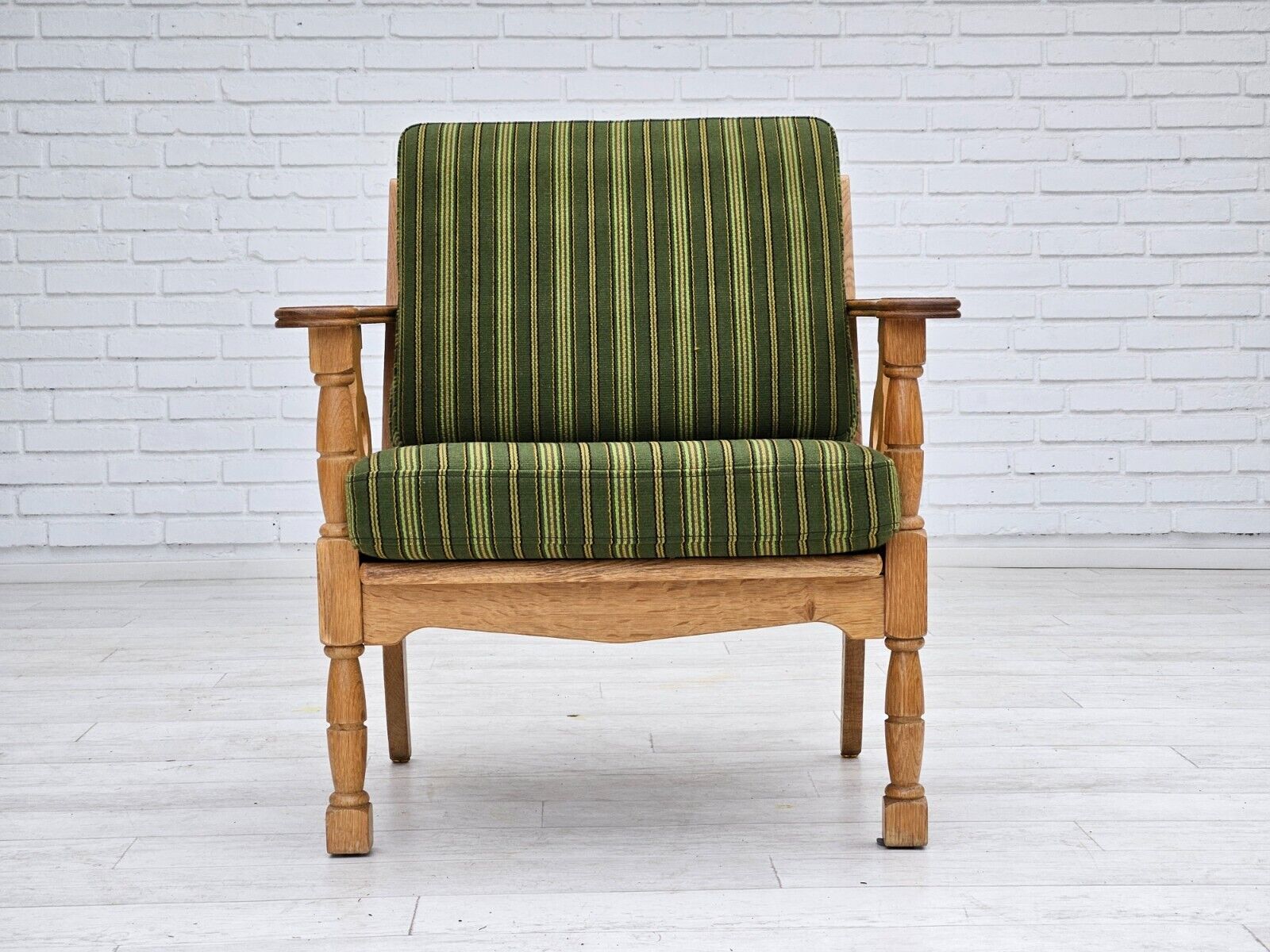 1970s Danish design oak wood armchair in furniture wool original condition