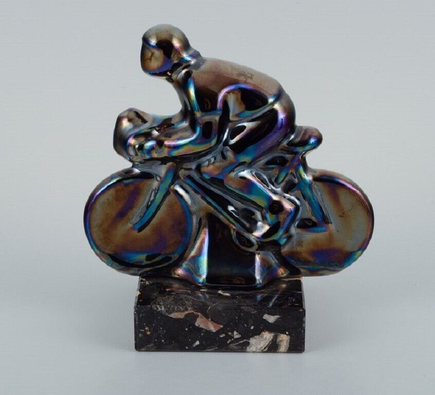 Rambervillers French ceramic sculpture in the form of a cyclist