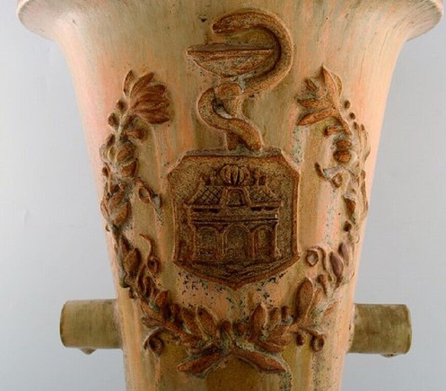 Colossal Arne Bang unique vase in glazed ceramics with Rod of Asclepius