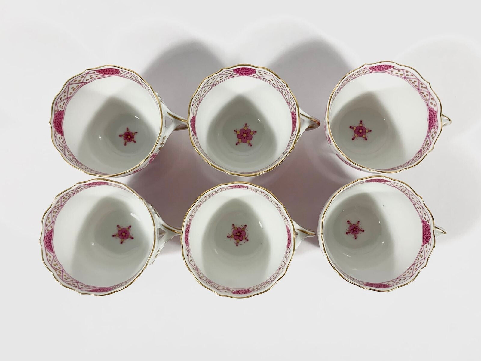 6x Meissen Indian Flower Pink Coffee Cups  Saucers Set