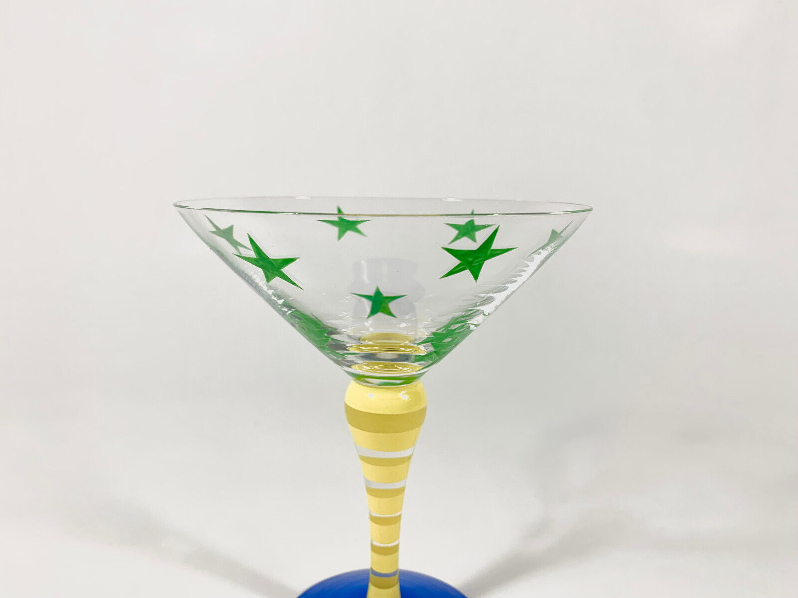 Orrefors Anne Nilsson Clown Crystal Green Starred Yellow Striped Martini Glass