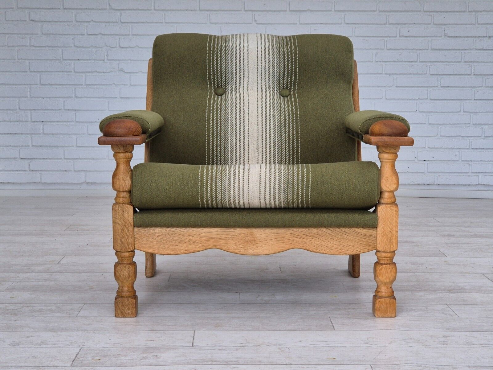 1970s Danish armchair original condition wool solid oak wood