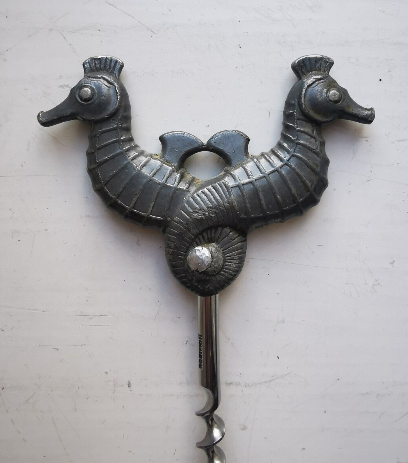 Charming vintage sea horse corkscrew in pewter designed by Just Andersen Denmark