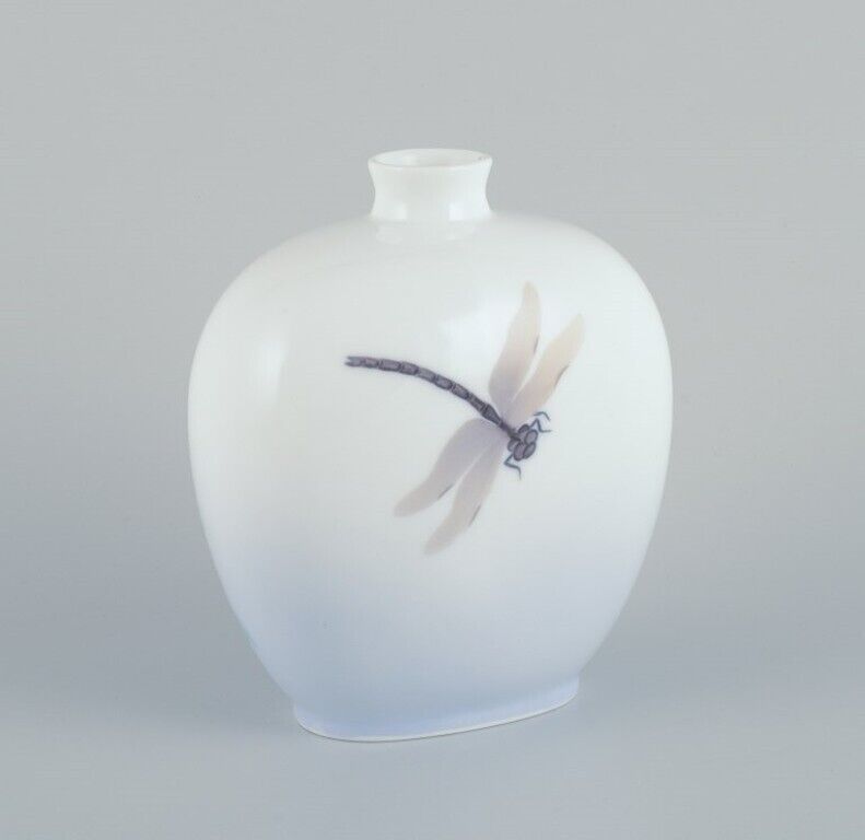 Royal Copenhagen Art Nouveau porcelain vase with a flower and dragonfly motif