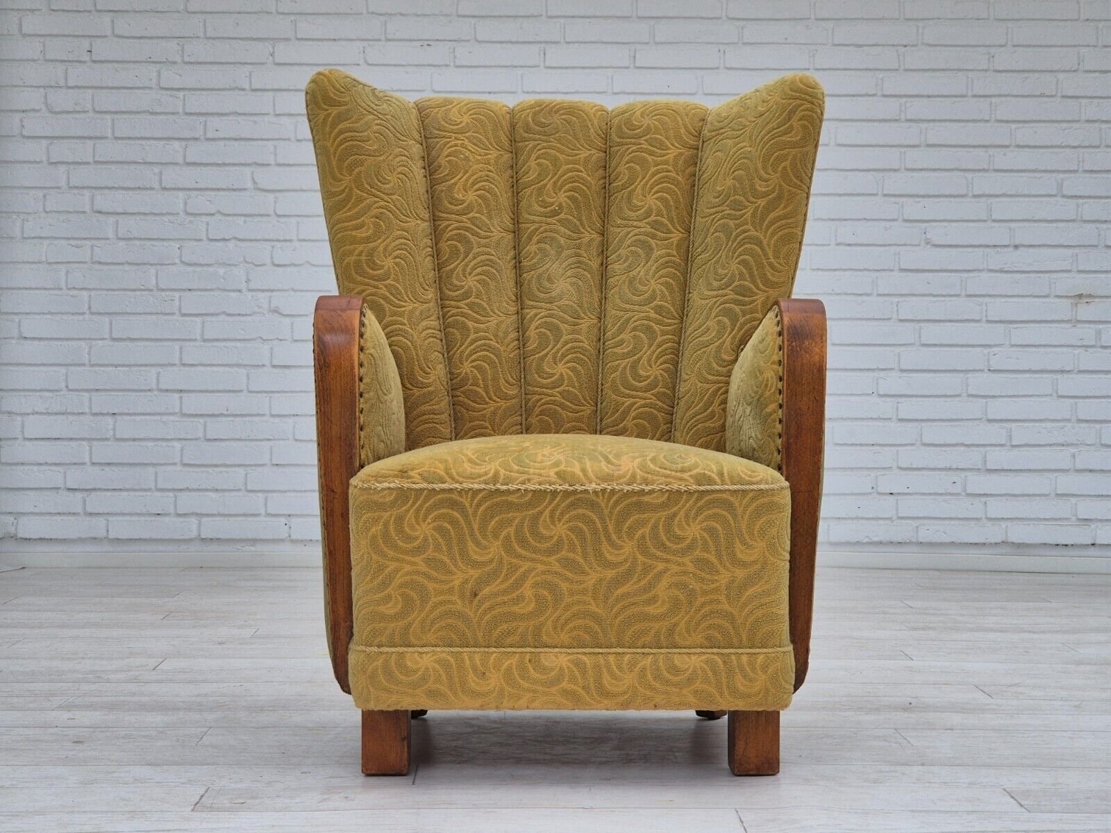 1960s Danish highback armchair original condition cotton/wool